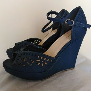 Blue wedges with ankle strap